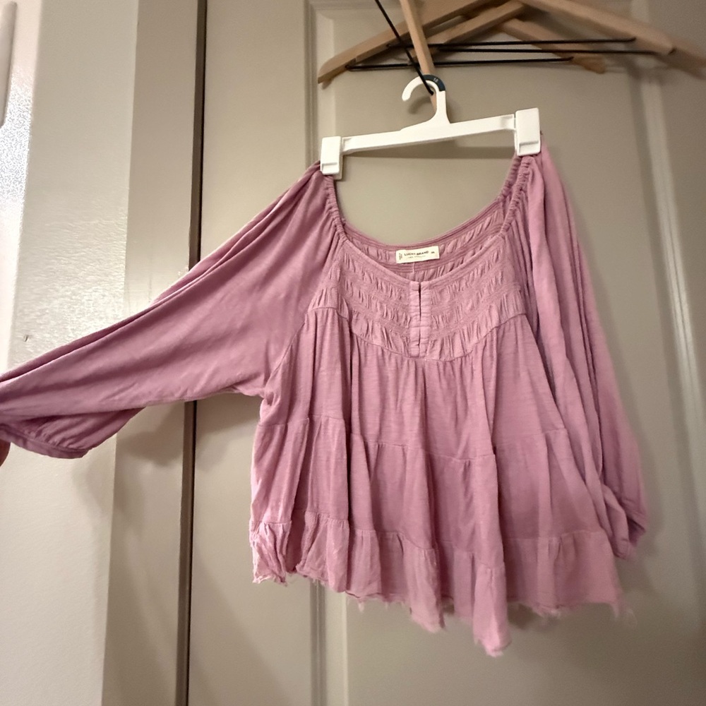 Women's Pink Boho Top Off Shoulder Crop